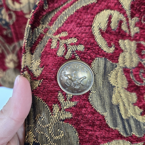Expose Chenille Cropped Peaked Lapel Blazer Large Paisley Red Gold Western Vtg - Picture 14 of 16